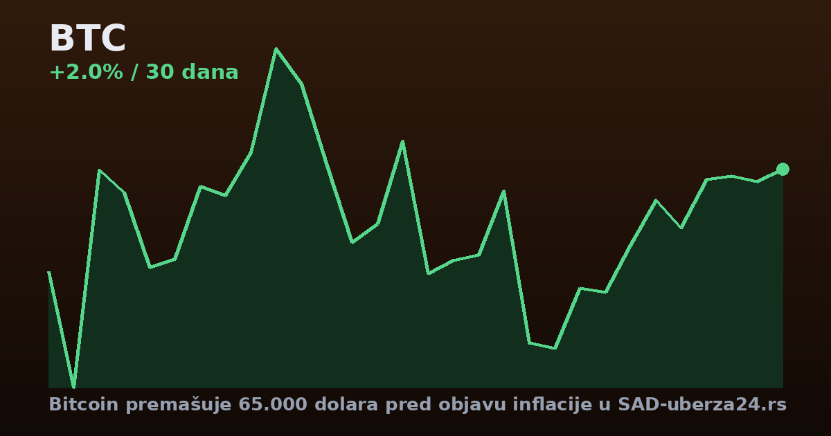 Bitcoin premašuje 65.000 dolara pred objavu inflacije u SAD-u